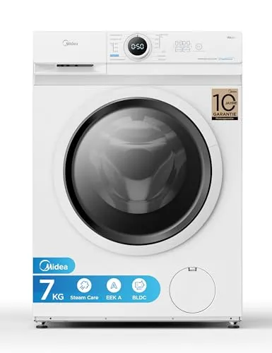 Midea MF10EW70B Waschmaschine - 7 kg, 1400 U/min, EEK A, Inverter Quattro Motor mit Dampffunktion, energieeffizient und leise für offene Wohnkonzepte