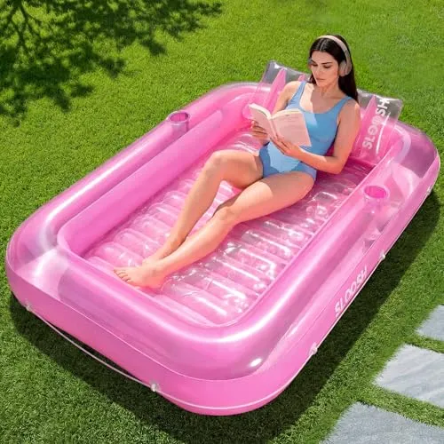 SLOOSH Aufblasbare Tanning Pool 70" x 46" - Komfortable Sonnenliege - Genießen Sie den Sommer mit der SLOOSH Aufblasbare Tanning Pool! Mit großzügigen Abmessungen für bis zu 2 Personen, einem abnehmbaren Kissen und praktischen Getränkehaltern. Ideal für entspannte Tage am Wasser.