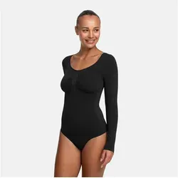 creamy fabrics Damen Shapewear Bodysuit mit Longsleeve – Nahtloser Body für perfekte Figurformung - Ideal für jeden Anlass: Der nahtlose Bodysuit mit starkem Halt für Bauch und Taille sorgt für eine elegante Silhouette. Praktischer Druckknopfverschluss und atmungsaktiver Zwickel bieten höchsten Komfort.