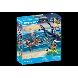 PLAYMOBIL 71419 - Pirates Kampf gegen den Riesenoktopus mit Wasserspritzfunktion, spannendes Spielset für Piratenfans ab 4 Jahren