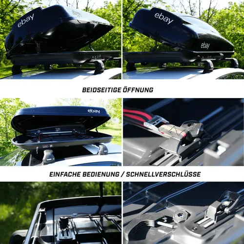 Dachbox LEVUP ebay edition 420 white black glossy - Gepäckträger mit stilvollem Design und maximalem Stauraum für unvergessliche Abenteuer. Robuste Bauweise und einfaches Rapid-Befestigungssystem für sichere Reisen.