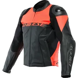Dainese Racing 4 Lederjacke perforiert - Schwarz/Neon-Rot - 56 - Motorradjacke aus hochwertigem perforiertem Tutu-Rindsleder für optimale Belüftung. Mit Nanofeel-Futter für Temperaturregulierung und EN 1621.1-zertifizierten Protektoren für maximalen Schutz.