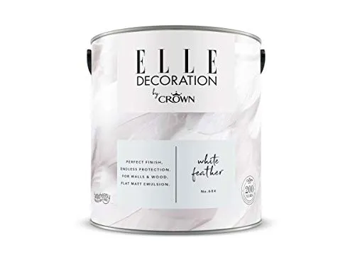 Crown ELLE DECORATION White Feather No. 604, 2,5 L, extra-matte Premium Wandfarbe für Innen, für Wände und Holz, hohe Deckkraft, Innenfarbe,ruhiges Weiß mit dezenten violetten Untertönen