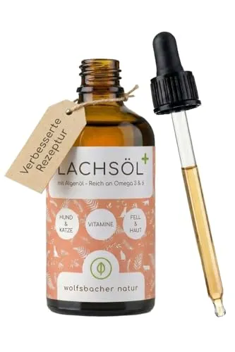 Lachsöl Plus für Katzen und Hunde 100ml I Optimales EPA & DHA Verhältnis I Omega 3 & 6 aus Lachs-Öl und Algenöl I Atlantik-Meer-Lachs, Salmon Oil