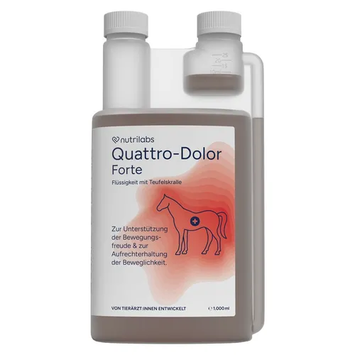 QUATTRO DOLOR forte 1 l - Schmerzmittel für Pferde - Pferdefutter - rezeptfreies Schmerzmittel von Nutrilabs GmbH, ideal zur Linderung von Schmerzen bei Pferden in flüssiger Form.
