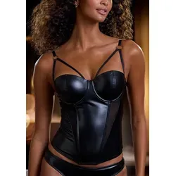 petite fleur gold Corsage aus Lederimitat, mit Push-up-Kissen, sexy Dessous, Reizwäsche schwarz 95