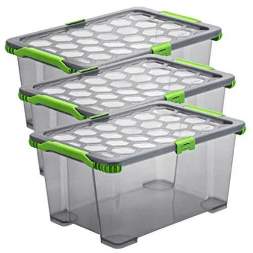 ROTHO Aufbewahrungsbox 3er Set 44l - Total Protection - Stabile Aufbewahrungsboxen, ideal für schwerere Gegenstände. Mit verschließbarem Deckel, der geruchssicher lagert. Perfekt für Haushalt, Kinderzimmer, Garage und mehr.