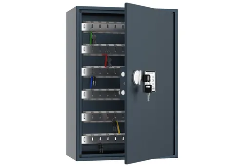 Profirst Schlüsselschrank Porter 300 mit Elektronikschloss - Grau - Praktischer Schlüsselschrank für Büro und Zuhause, mit robustem Stahlkorpus und 15 verstellbaren Hakenleisten. Enthält 300 beschriftbare Schlüsselanhänger und ermöglicht einfache Codierung für die sichere Aufbewahrung.