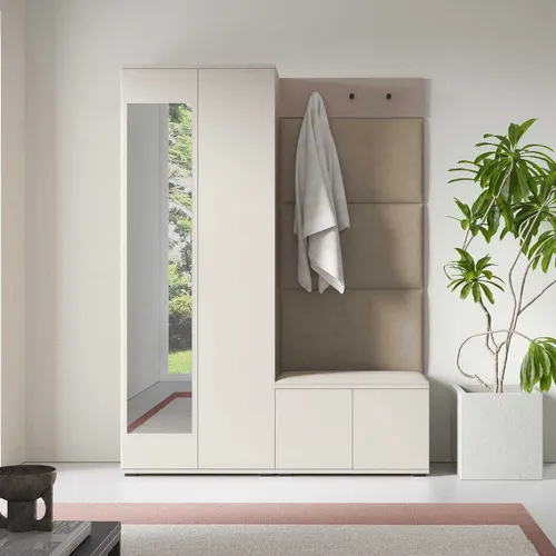 Jerpax Garderobe Napoli, Beige, Holzwerkstoff, 140x189x40 cm - Moderne Garderobe mit funktionalem Design: Der große Spiegel und der geräumige Stauraum bieten Platz für Kleidung und Accessoires. Hochwertige Materialien sorgen für Langlebigkeit und eine einfache Montage.