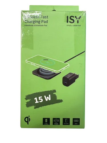 ISY IWQ 2015‑1 Fast Charge – Kabelloses Ladegerät (Schwarz) / 15 W Ladeleistung