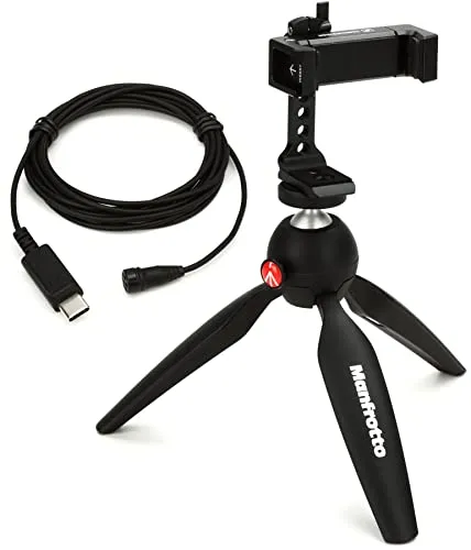 Sennheiser XS Lav USB-C Mobile Kit | Omnidirektionales Clip-On-Lav-Mikrofon mit Smartphone-Klemme & Manfrotto PIXI Mini-Stativ | Inklusive USB-C-Anschluss & 2M-Kabel | Schwarz (509259)