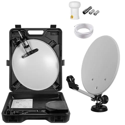 RedStar24 Mobile Camping-Sat-Anlage Komplettset im Koffer - 40cm Mini Satellitenschüssel - SAT-Antennen für mobiles Fernsehen: Ideal für Wohnwagen und Outdoor, mit robustem Koffer und einfacher Montage für FULL HDTV, 3D, Ultra HD und Sky HD+.