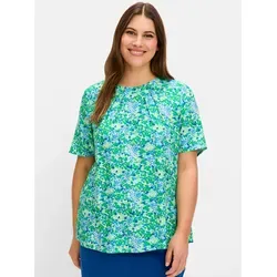 Longbluse SHEEGO, Damen, Gr. 58, blattgrün, gemustert, 100% Viskose, Blusen