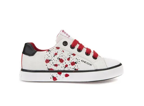 Geox GEOX CIAK Girl Sneaker - Moderne Sneaker in Weiß mit roten Schnürsenkeln aus robustem Canvas. Der seitliche Reißverschluss ermöglicht ein schnelles An- und Ausziehen, während die rutschfeste Gummisohle für sicheren Halt sorgt.