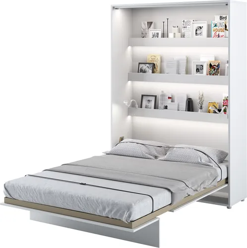 MEBLINI Schrankbett Bed Concept - Platzsparendes Klappbett mit Lattenrost in Weiß Matt - Betten: Innovatives Wandklappbett mit halautomatischem Mechanismus für müheloses Öffnen und Schließen, ideal für kleine Räume. Inklusive praktischen Ablagen und optionaler LED-Beleuchtung.