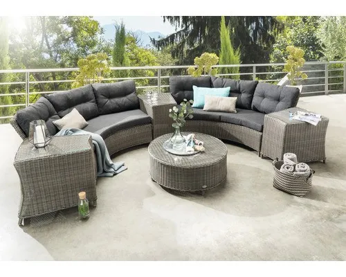 Destiny Loungeset Rio halbrund - Sofas für den Garten: Vintage-graue Sitzgruppe mit 2 Loungesofas und 3 Beistelltischen, inklusive super dicker, bequemer Kissen für maximalen Komfort.