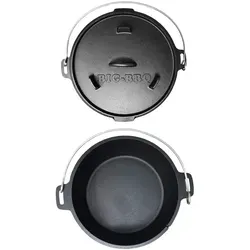 ToCis Big BBQ Dutch Oven Set Guernsey 9qt - Grillzubehör für sofortigen Einsatz: Fertig eingebrannter 9.0 Liter Gusseisen Topf mit Zubehör wie Deckelheber und Topfständer für perfekte Garung im Freien.