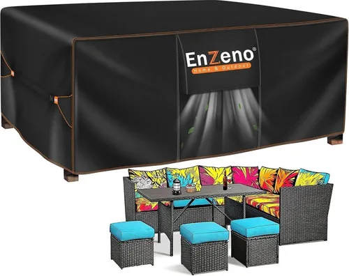 Enzeno Gartenmöbel Abdeckung 242x182x100cm - Schutzhüllen für Gartenmöbel, reißfestes 420D Oxford-Gewebe mit wasserdichter Nano-PU-Beschichtung für ganzjährigen Schutz vor Witterungseinflüssen.