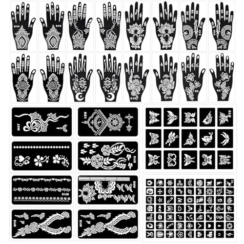 Pcs Henna Schablonen,18 Blätter Temporäre Henna Tattoo Schablonen Kit für Körperfarbe DIY Gefälschte Tattoos 102