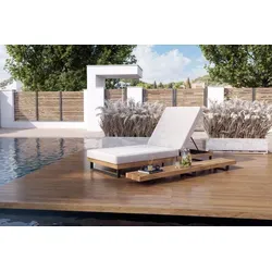 OUTFLEXX Icon Set Gartenliege, Weißgrau, Alu/Teakholz, 213 x 59 x 34 cm - Stilvolles Relaxen im Freien - Luxuriöses Gartenliege-Set von OUTFLEXX: Hochwertige Materialien und verstellbare Rückenlehne für maximalen Komfort. Ideal für entspannte Stunden im Garten oder auf der Terrasse.