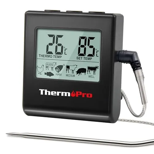 ThermoPro TP16 Fleischthermometer – Digitales Grill- und Ofenthermometer mit Timer - Ofenthermometer mit voreingestellten USDA Gartemperaturen und hoher Genauigkeit von 1?; ideal für BBQ, Grill und Smoker, mit 100cm langer Edelstahlsonde für optimale Messungen.