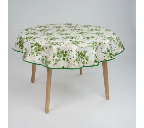 laro 140cm runde Wachstuch Tischdecke abwaschbar Wachstuchtischdecke mit Saum-Eingefasst-Paspelband, Muster:Efeu Weiß Grün, Größe: Rund 140cm