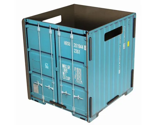WERKHAUS® Papierkorb Container Türkis - Papierkorb im Container-Look, robust und dekorativ. Ideal für Büro und Zuhause, ökologisch aus Holz und Recycling-Materialien gefertigt. Maße: H 26cm x B 28cm x T 25cm.