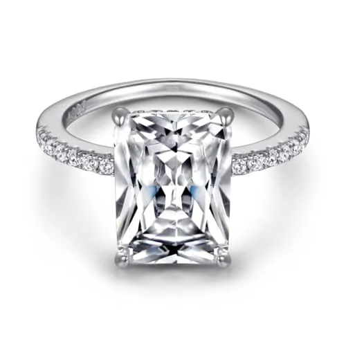 Luxuriöser Baguette Damenring aus 925 Sterling Silber in Weiß für Damen mit Stein I Ring mit Zirkonia Steinen und Profischliff I Schmuck in Juweliersqualität (54)