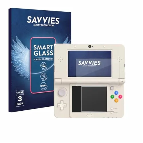 Savvies 3 Stück Panzer Schutz Glas für Nintendo New 3DS 9H Schutzfolie, Glas-Folie, HD Klar, Blasenfrei, Anti-Fingerabdruck, Displayschutz