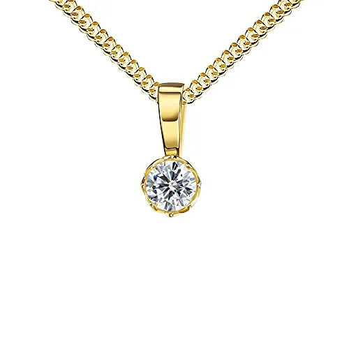 JEVELION Goldkette Anhänger 585 Gelbgold mit Zirkonia-Stein - Exklusiver Damen-Anhänger aus 585 Gelbgold mit glitzerndem Zirkonia in edler Gold-Kronenfassung. Hochwertige Verarbeitung und elegantes Design – ideal als Geschenk für besondere Anlässe.