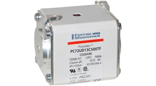 Mersen Sicherungseinsatz aR PC72UD13C500TF - 3er Set - Hochwertige NH-Sicherungseinsätze für AC-Anwendungen, ideal für zuverlässigen Schutz bei 500 A und 1250 V. Perfekt für den professionellen Einsatz in Elektroinstallationen.