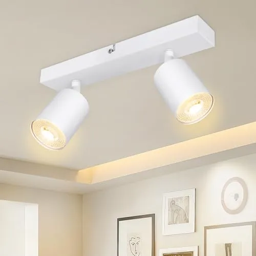 Dehobo Led Deckenstrahler Schwenkbar 350° - Deckenstrahler 2 Flammig Deckenleuchte GU10, LED Wandstrahler Weiß, Spotlight Lampe Deckenlampe für Wohnzimmer Schlafzimmer Küche, Nein GU10 Leuchtmittel