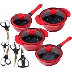 Topf-Set "ROSENBLÜTE" – 17-teiliges Aluminiumguss Set mit Antihaft-Beschichtung - Topfsets für alle Herdarten, inklusive Induktion. Langlebige Antihaft-Keramikbeschichtung für müheloses Kochen und einfache Reinigung.