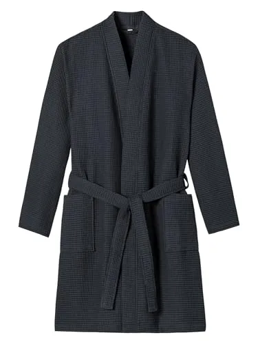 Schiesser Herren Waffelpique Bademantel XL - Anthrazit - Bademäntel für Herren aus Bio-Baumwolle, 100 cm lang, mit Bindekordel und zwei aufgesetzten Taschen, klassischer Kimono-Schnitt in edler Waffelpiqué-Optik.