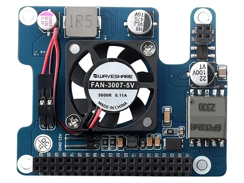 WAVESHARE PoE HAT für Raspberry Pi 5, WV26399 - Sonstige Komponenten, versorgt den Raspberry Pi 5 über Ethernet mit Strom und Netzwerk, integriert einen Lüfter für optimale Kühlung und ist einfach über die 40PIN-GPIO-Schnittstelle zu verbinden.