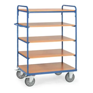 fetra Etagenwagen 8242 - Tragkraft 600kg mit TPE-Reifen - Etagenwagen mit 1 festem und 4 variablen Einlegeböden, ideal für flexible Transportlösungen. Robuste Stahlkonstruktion und hohe Tragkraft sorgen für Sicherheit und Stabilität.