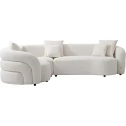 Linkes Ecksofa LAPIOTA in Weiß von Maison Céphy - Das elegante LAPIOTA Ecksofa bietet abgerundete Linien und hochwertigen Bouclé-Stoff. Mit abnehmbaren Kissen und Platz für bis zu 5 Personen schafft es eine einladende Atmosphäre in Ihrem Wohnzimmer.
