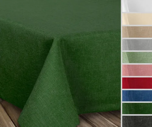 Fleckenabweisende bügelfreie Tischdecke mit Lotuseffekt - Dunkelgrün - Hochwertige Tischdecke in Leinenoptik, schmutzabweisend durch Lotuseffekt und bügelfrei - ideal für Küche und Balkon. Wählen Sie aus vielen Farben und Größen für jeden Anlass.