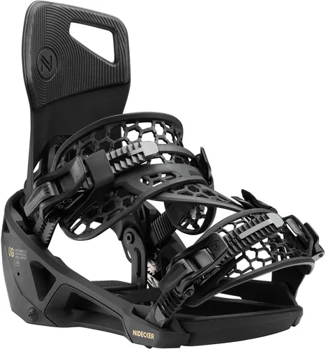 NIDECKER SUPERMATIC OG Bindung 2026 - Schwarz, Größe S - Innovative selbstschließende Bindung für Snowboarder, die schnell und einfach ein- und aussteigen möchten. Ideal für All-Mountain-Riding mit optimalem Flex und Rider Approved Performance.