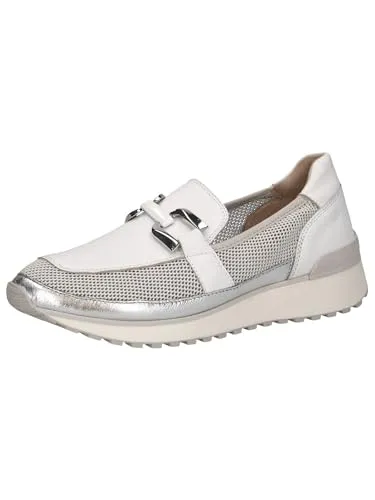 CAPRICE Damen Slipper mit Plateau in Weiß/Silber, Größe 40 - Sportliche Slipper mit AIRMOTION-Sohlentechnologie für optimale Zirkulation und Komfort. Das Wechselfußbett ermöglicht individuelle Anpassungen. Hochwertige Materialien sorgen für Langlebigkeit und eine ideale Passform.