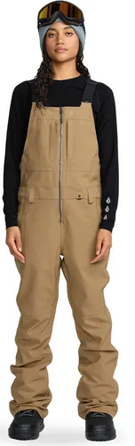 Volcom Women's Swift Bib Overall - Beige Skihose Gr. S - Wetterfeste Skihose in Beige mit verstellbaren Trägern. Wasserdicht und winddicht, ideal für Ski und Snowboard. Hergestellt aus recyceltem Material mit getapten Nähten für optimalen Schutz.
