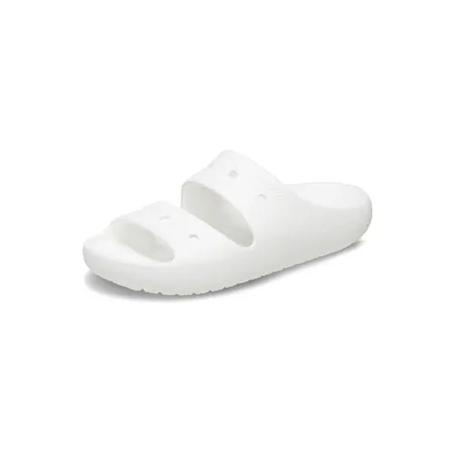 Crocs Classic Sandal V2 Weiß M9/W11 - Pantoletten für den Sommer, leicht und bequem mit ergonomischem Komfort. Perfekt für Strand oder Stadt, mit sieben Löchern für persönliche JibbitzT.