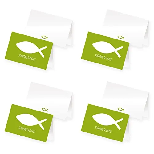 itenga 96 x Tischkarten Platzkarten Namensschild Fisch Kommunion Taufe Konfirmation (grün)