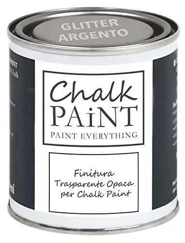 CHALK PAINT "Glitter ARGENTO" für alle Oberflächen - 250ml Matte Farbe auch für Möbel aus Holz & Wände - Holzfarbe und Möbelfarbe für Innen & Außenbereich