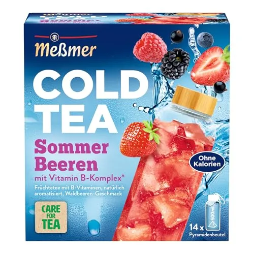 Meßmer Cold Tea Sommer-Beeren| Früchtetee | Kaltaufguss mit Vitamin B-Komplex | ohne Zuckerzusatz | 14 Pyramidenbeutel