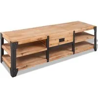 vidaXL Massivholz TV-Lowboard aus Akazienholz - Modernes TV-Lowboard in braunem Akazienholz, mit 1 Schublade und 3 Regalfächern, ideal für stilvolle Wohnzimmer oder Arbeitszimmer.