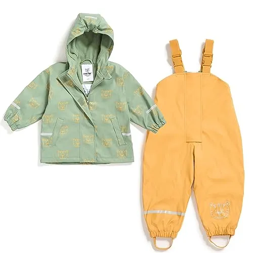 Regenanzug-Set für Kinder | gefütterte Regenjacke und Regenhose | winddicht & wasserdicht | Kapuze | 86-92 (1-2 Jahre) - Wetterfestes 2-teiliges Set für Kinder mit gefütterter Jacke und Hose. Der Matschanzug schützt zuverlässig vor Nässe und Kälte und bietet dank reflektierender Streifen zusätzliche Sicherheit beim Spielen im Freien.