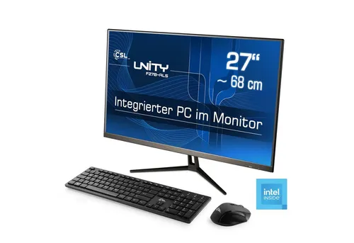 CSL Unity F27-ALS N200 All-in-One PC - PC-System mit 27 Zoll Full HD Display, Intel® N200 Prozessor, 16 GB RAM und 512 GB SSD – ideal für Home Office und Multimedia-Anwendungen.