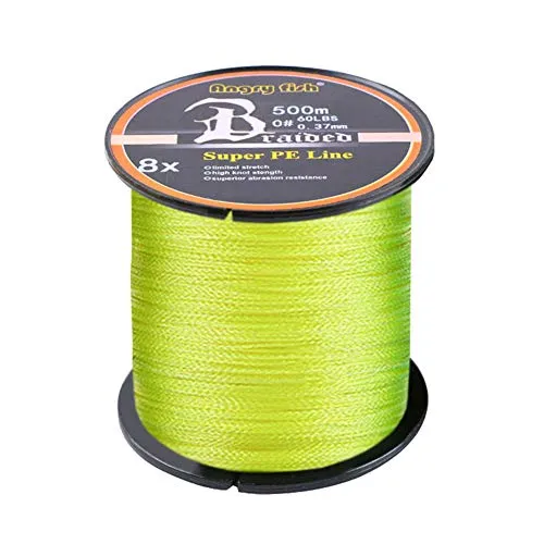 LSHEL Geflochtene Angelschnur 8fach 500m PE Super Starke Geflochtene Schnüre, Gelb, 2.0# 0.23mm/13.6kg/30lb