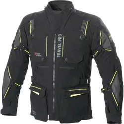 Büse Travel Pro Textiljacke schwarz/gelb Herren 30 kurz - Motorradjacke mit herausnehmbarer HUMAX-Klimamembran, die wasserdicht und atmungsaktiv ist. Ideal für Sicherheit und Komfort mit abnehmbaren Protektoren und großflächiger Belüftung.